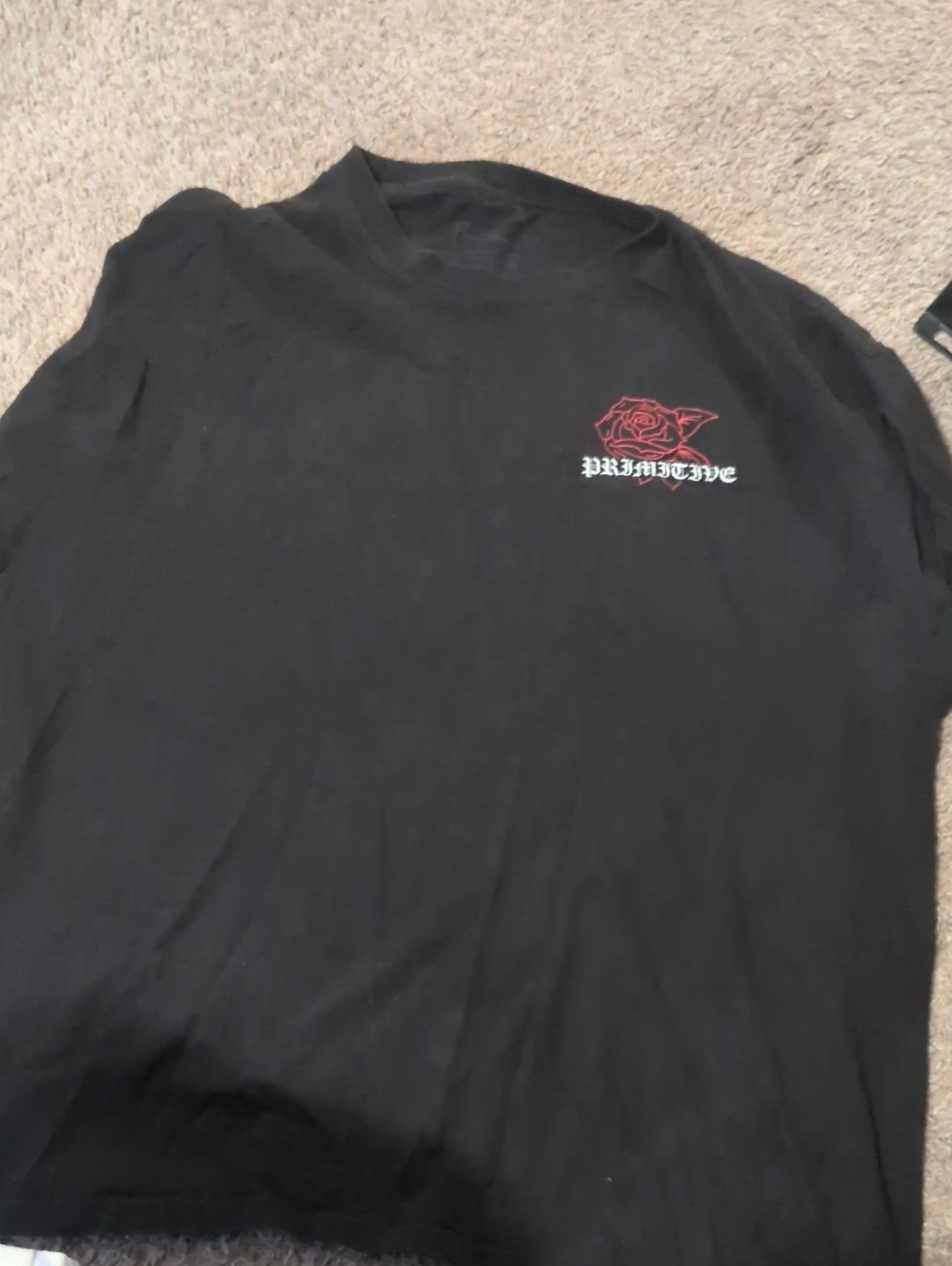 Primitive Black Tee with Red Rose Chest Logo